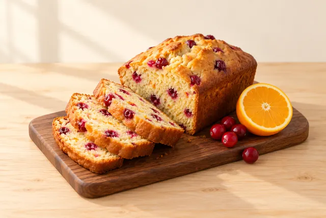 Pan de arándanos rojos y naranja, rebanado